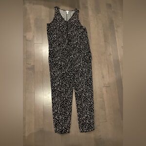 Sleeveless Black & White Abstract Polka Dot Maternity Jumpsuit Onesie
